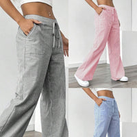 Women's Wide Leg Striped Pants with Pockets – Casual Loose Fit