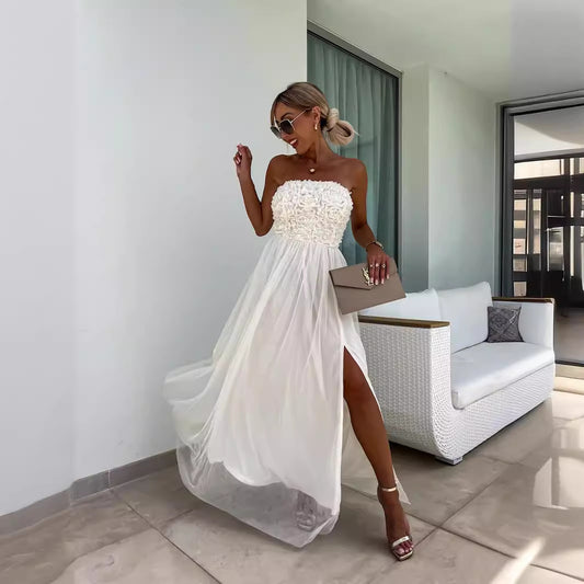 Sophia™ | Flower Stitching Mesh Sleeveless Mid-length Dress