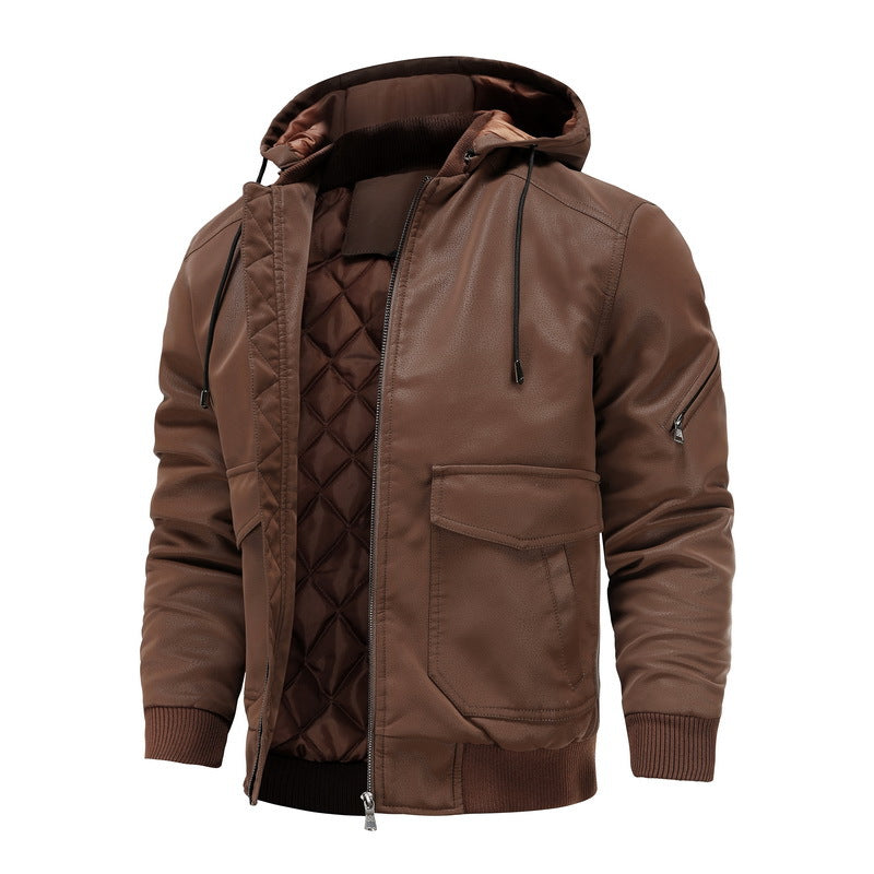 UrbanEdge Hooded Leather Jacket