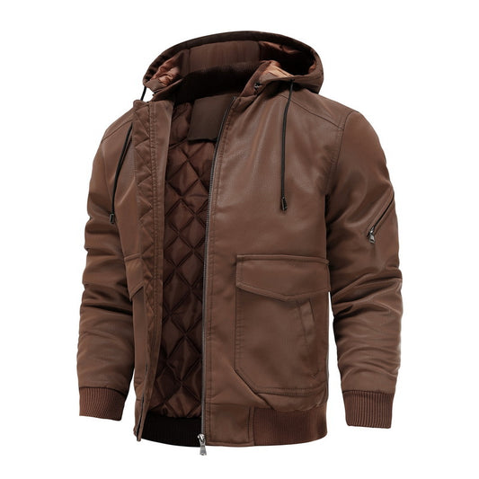 UrbanEdge Lederjacke mit Kapuze 