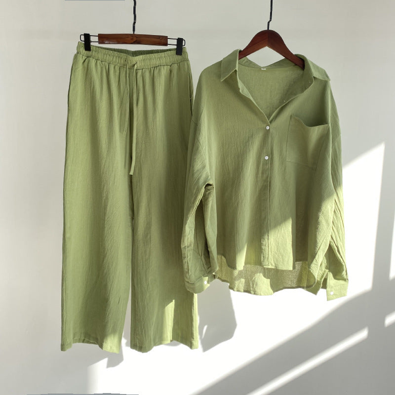 Liva | Summer Cotton and Linen Shirt Outfit with High-Waist Loose Trousers