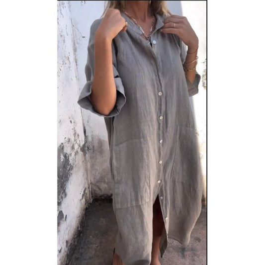 Mia | Women's Casual Cotton Linen Shirt Dress