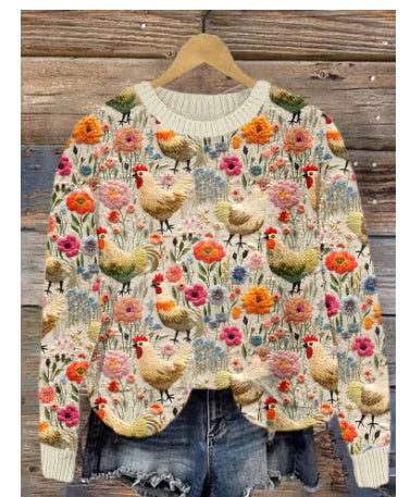 Nova | 3D Abstract Print Drop-Shoulder Long-Sleeve Pullover Sweater