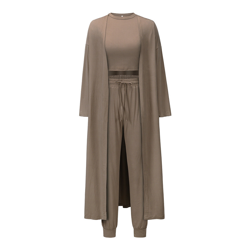 Amy™ | 3-teiliges Set aus Strickjacke, bauchfreiem Top und Hose mit Kordelzug für Damen