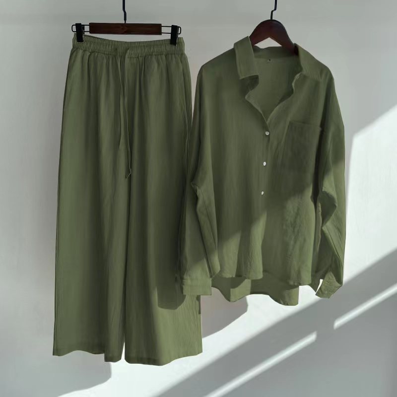 Liva | Summer Cotton and Linen Shirt Outfit with High-Waist Loose Trousers