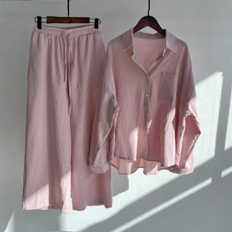 Liva | Summer Cotton and Linen Shirt Outfit with High-Waist Loose Trousers