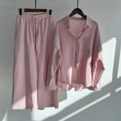 Liva | Summer Cotton and Linen Shirt Outfit with High-Waist Loose Trousers