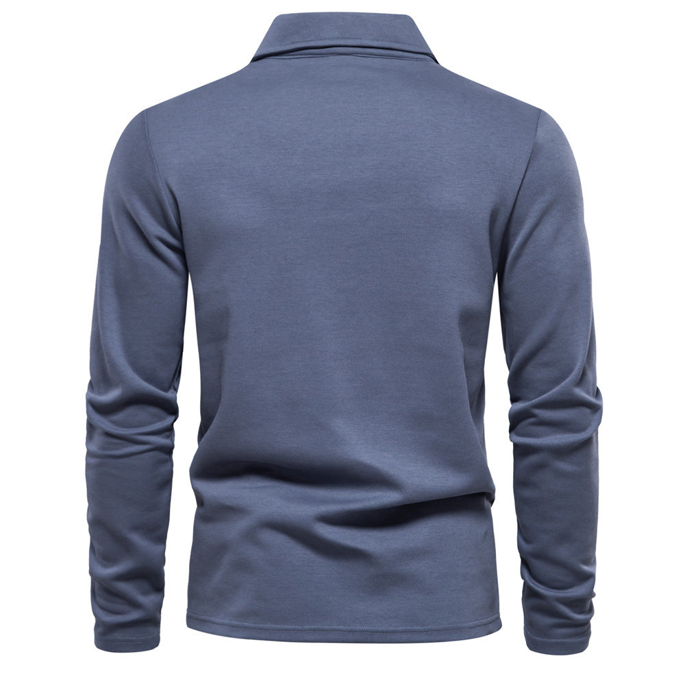 Men's Casual Long Sleeve Polo Shirt | Solid Color Cotton Blend Top
