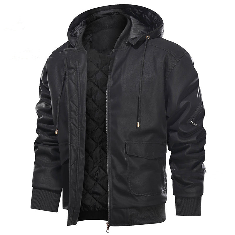 UrbanEdge Hooded Leather Jacket