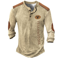 Men’s Long Sleeve Henley T-Shirt – Polyester Casual Patch Tee