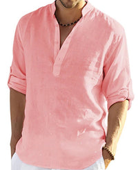 BreezeFit | Men's Cotton Linen Long Sleeve Stand Collar Shirt