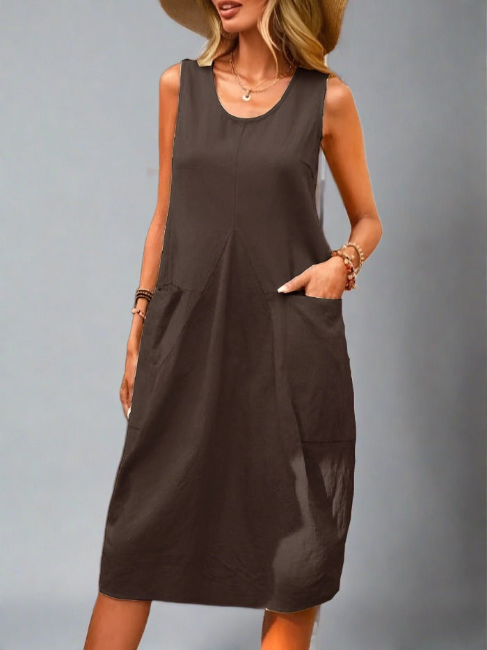 Matilda | Sleeveless Cotton-Linen Summer Dress with Pockets