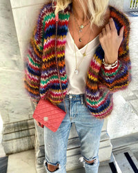 RainbowVibe Style Colorful Pattern Loose Cardigan Sweater Coat