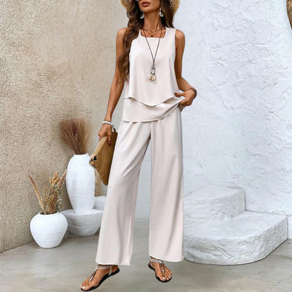 FloralEase | Sleeveless Vest and Loose Pants Set
