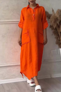 Annelin | Cotton Linen Polo Collar Pocket Dress for Women