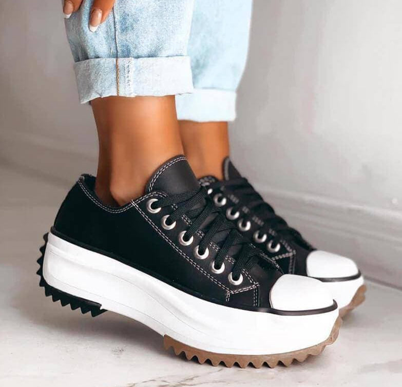 Low Top Thick Sole Multicolor Canvas Lace-Up Shoes