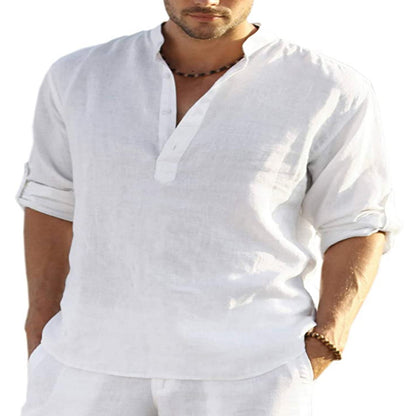 BreezeFit | Men's Cotton Linen Long Sleeve Stand Collar Shirt