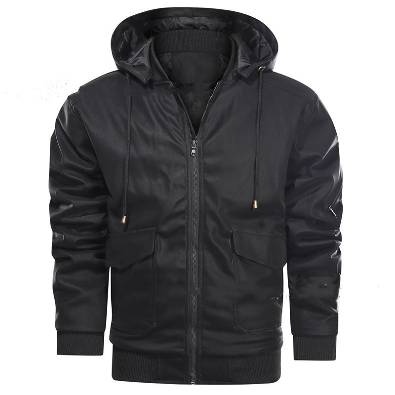 UrbanEdge Hooded Leather Jacket