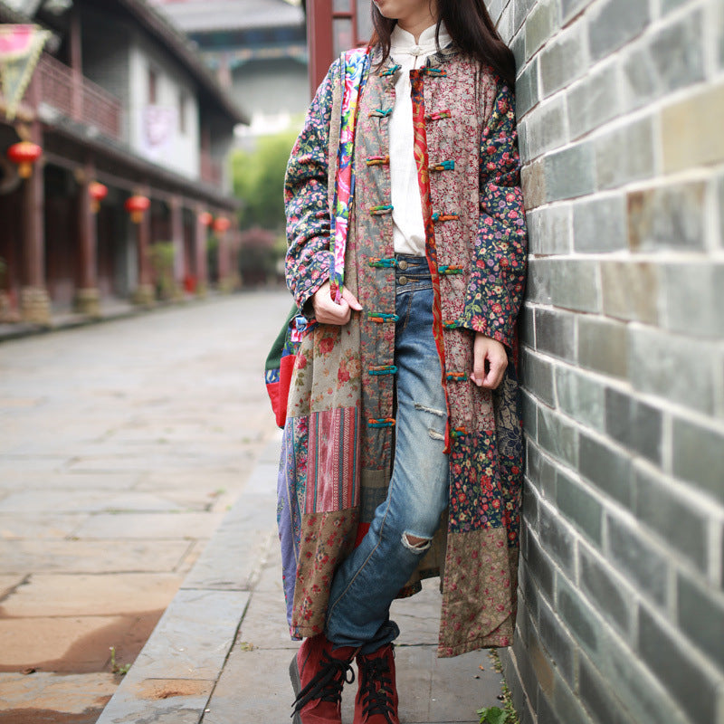 Vintage Chinoiserie Kontrastjacke aus Baumwolle und Leinen