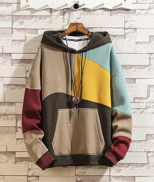 Casual Loose Color-blocking Pullover Hoodie