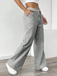Women's Wide Leg Striped Pants with Pockets – Casual Loose Fit