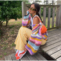 Bella | Rainbow Striped Knit Cardigan Sweater