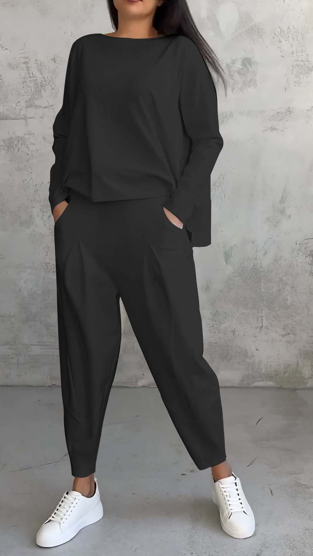 UrbanChic |White Women's Long-Sleeved Sweater and Harem Pants Suit