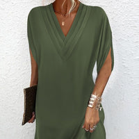 Hazel | V-Neck Pleated Batwing Sleeve Dress for Women