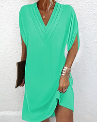 Hazel | V-Neck Pleated Batwing Sleeve Dress for Women