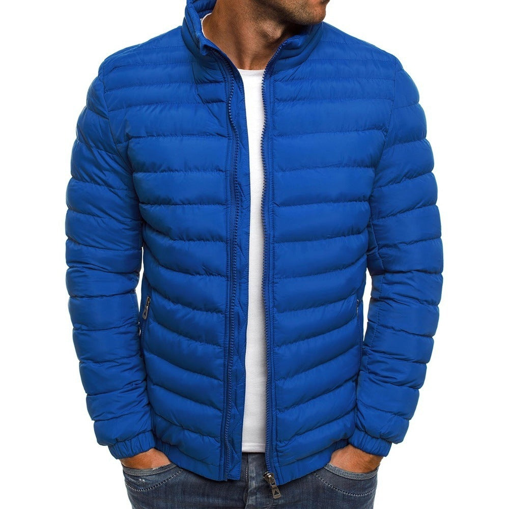 Herrenjacke mit Reißverschluss, einfarbig, lange Ärmel, Taschen, kältebeständig, Herbst, dicker, mit Baumwolle gefütterter Mantel für den Außenbereich