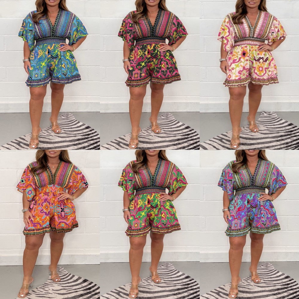 Sierra | Printed V-Neck Wide-Leg Jumpsuit