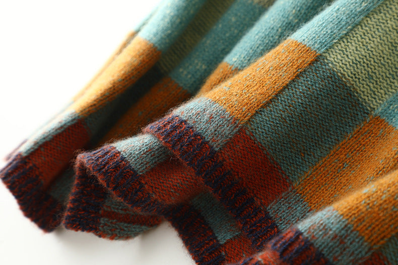 Lena | Checkerboard High Neck Wool-Look Sweater