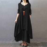 Arabelle | Retro Linen Cotton V-Neck Long Sleeve Swing Dress for Women