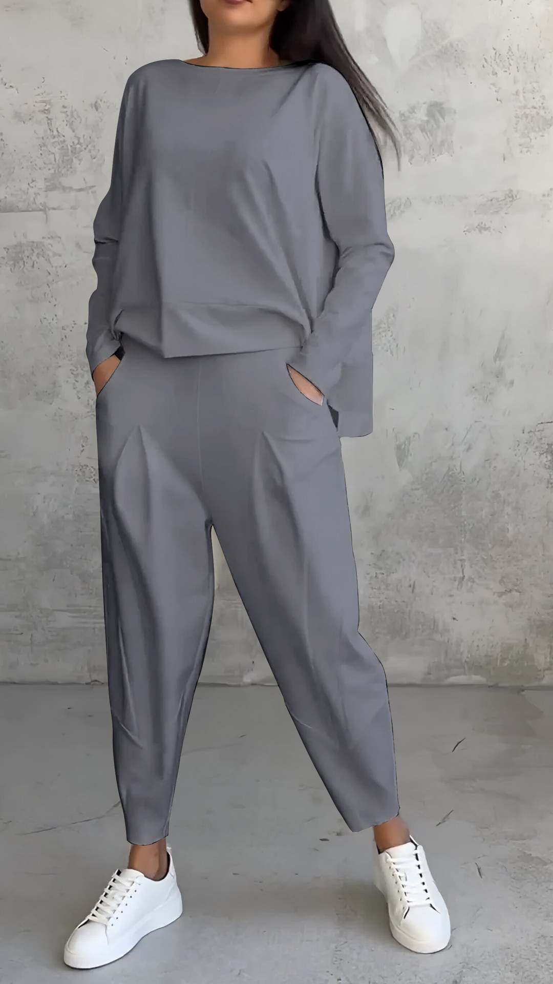 UrbanChic |White Women's Long-Sleeved Sweater and Harem Pants Suit
