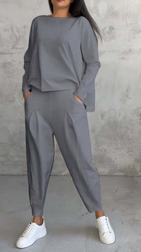 UrbanChic |White Women's Long-Sleeved Sweater and Harem Pants Suit