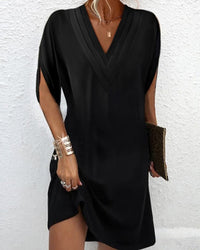 Hazel | V-Neck Pleated Batwing Sleeve Dress for Women