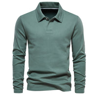 Men's Casual Long Sleeve Polo Shirt | Solid Color Cotton Blend Top