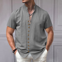 Luca | Linen Stand Collar Short Sleeve Shirt