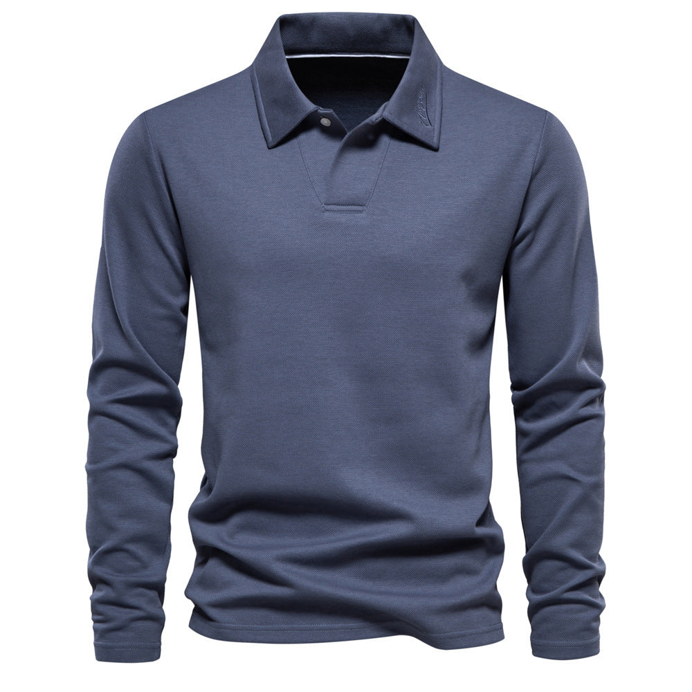 Men's Casual Long Sleeve Polo Shirt | Solid Color Cotton Blend Top