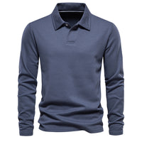 Men's Casual Long Sleeve Polo Shirt | Solid Color Cotton Blend Top