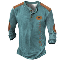 Men’s Long Sleeve Henley T-Shirt – Polyester Casual Patch Tee