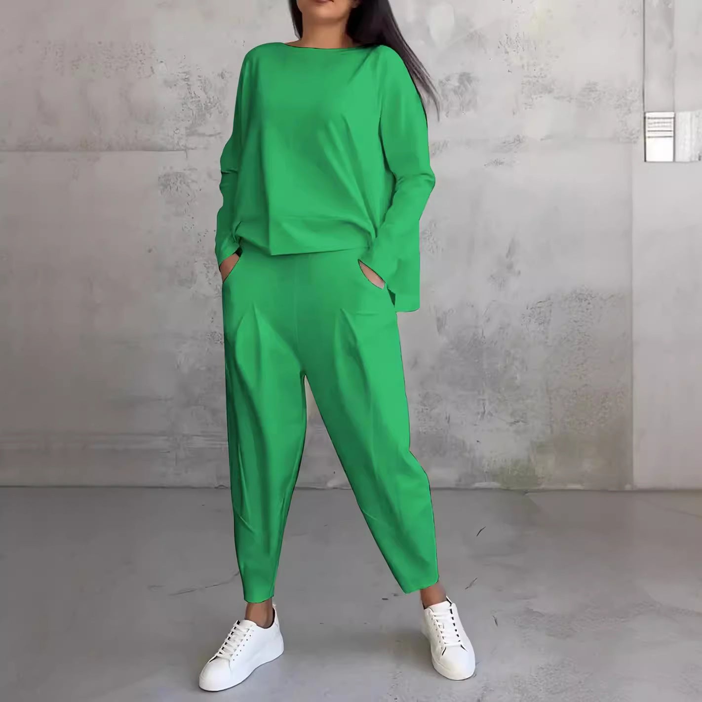 UrbanChic |White Women's Long-Sleeved Sweater and Harem Pants Suit