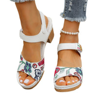 Women's Floral High Heel Velcro Sandals – Casual PU Comfort