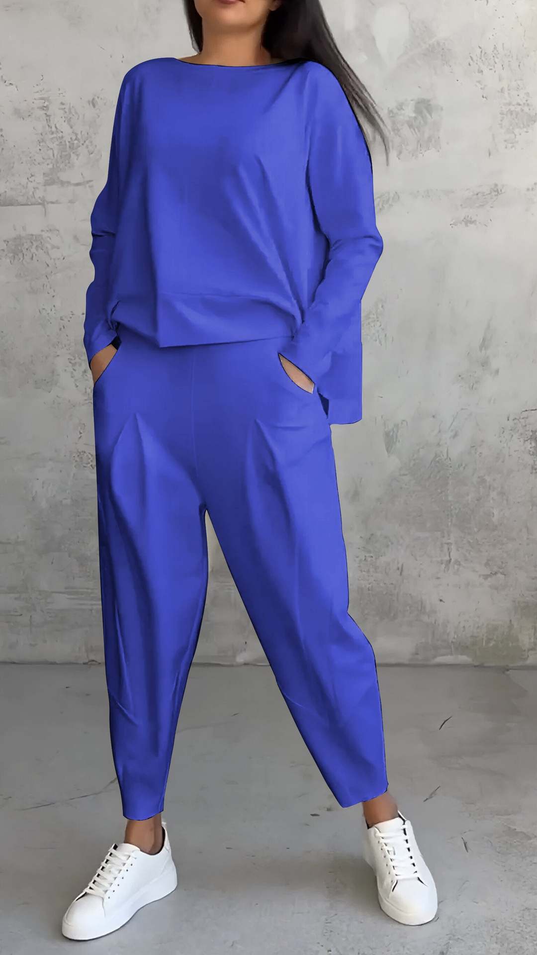 UrbanChic |White Women's Long-Sleeved Sweater and Harem Pants Suit