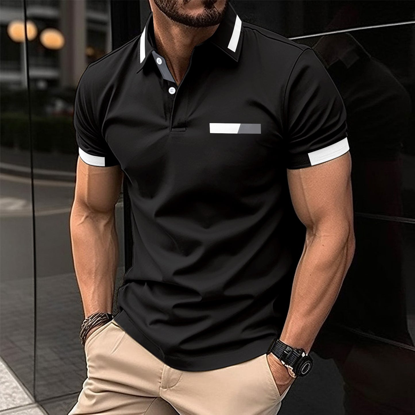 Men's Casual Polo Shirt with Faux Pocket | Summer Short Sleeve Tee