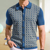 Men’s Tencel Jacquard Polo Shirt | Short Sleeve Summer Cardigan