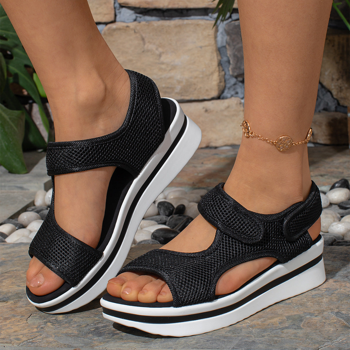 Women's Plus Size Velcro Platform Peep Toe Sandals