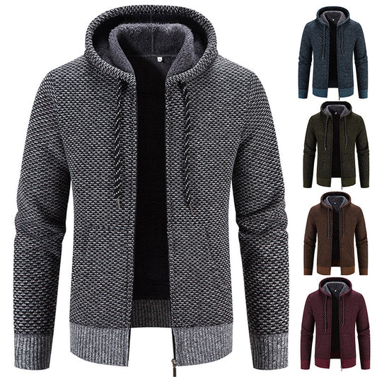 Wintermantel mit Reißverschluss, einfarbig, lange Ärmel, Kordelzug, mit Mütze, hält warm, lässig, dicker Plüschpullovermantel für den Alltag