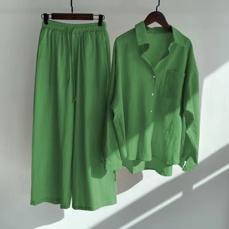 Liva | Summer Cotton and Linen Shirt Outfit with High-Waist Loose Trousers