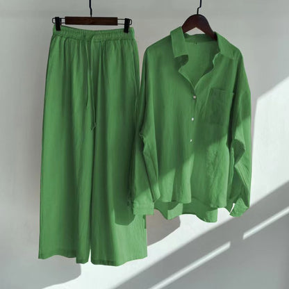 Liva | Summer Cotton and Linen Shirt Outfit with High-Waist Loose Trousers